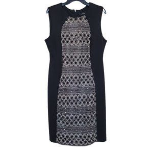 R&M RIchards Sleeveless Black Sheath Cocktail Dress Sparkly Lace Front  Sz 14